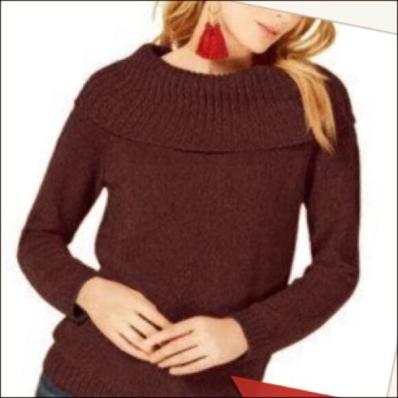 INC Ethereal Port Wine Cowl Neck Long Sleeves Soft Chenille Sweater SzL - Picture 1 of 16